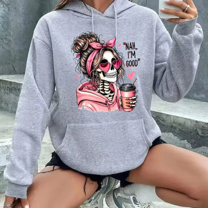 Skull Portrait Graphic Vintage Hoodie