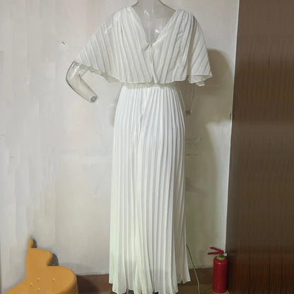Elegant V-Neck Pleated Maxi Dress
