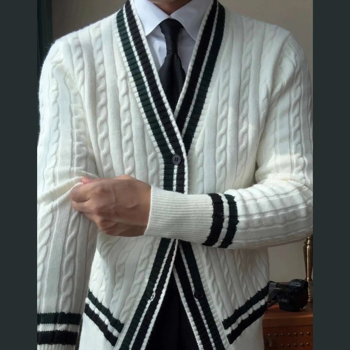 British Striped Knit Cardigan
