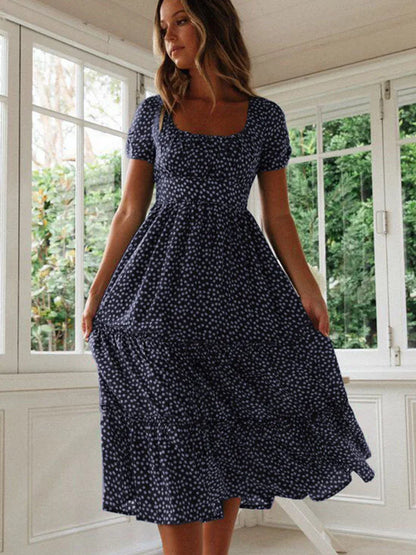 Floral Square Neck Midi Dress