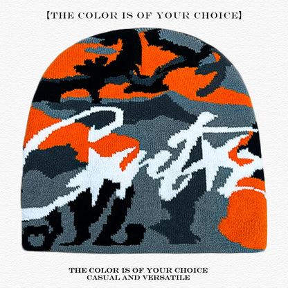 Leopard Print Letter Knit Beanie