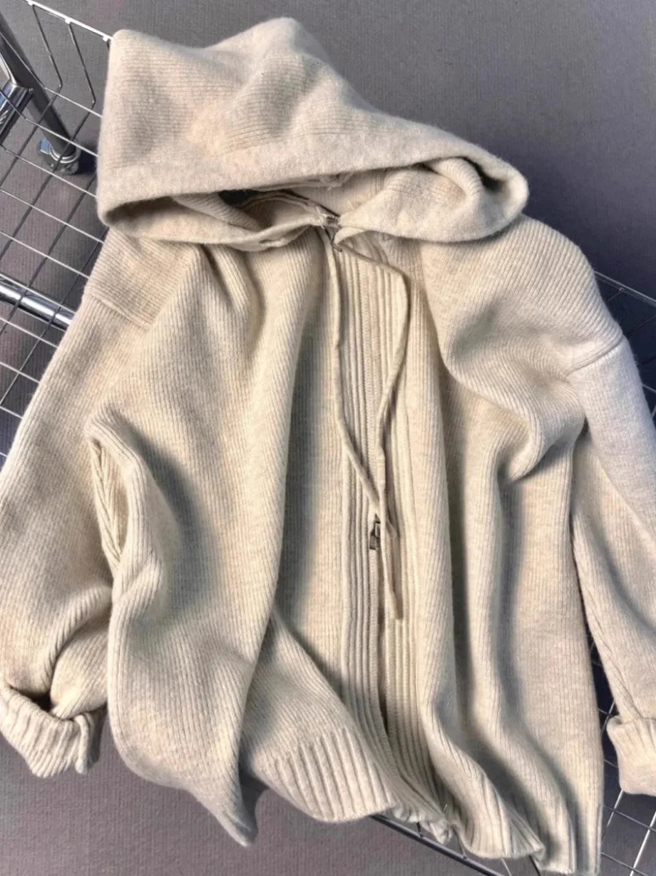 Gray Hooded Sweater Coat