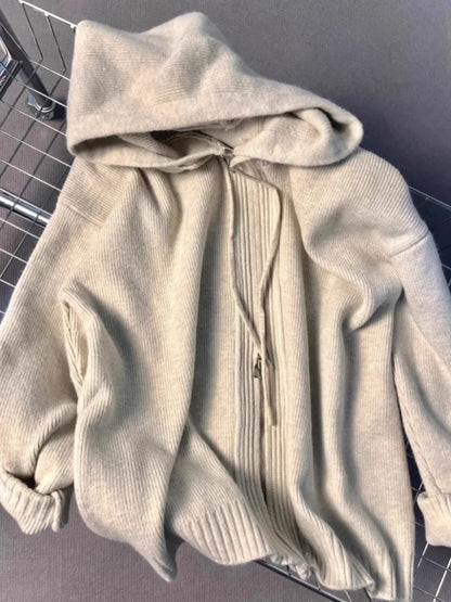 Gray Hooded Sweater Coat