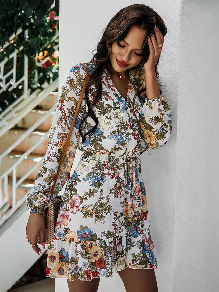 Floral V-Neck Chiffon Dress