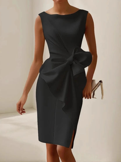MAFIRRY Elegant Patchwork Bow Knee-Length Dress