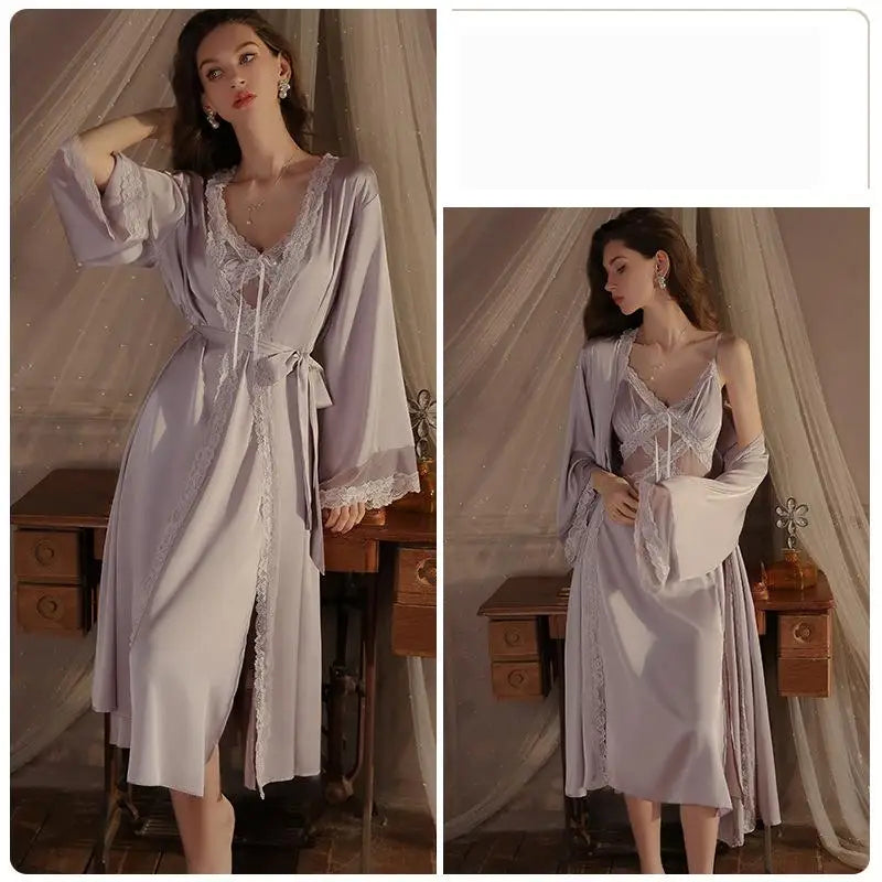 Women's Luxury Silky Robe & Slip Dress Set