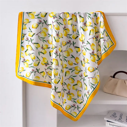 Yellow Lemon Print Silk Scarf
