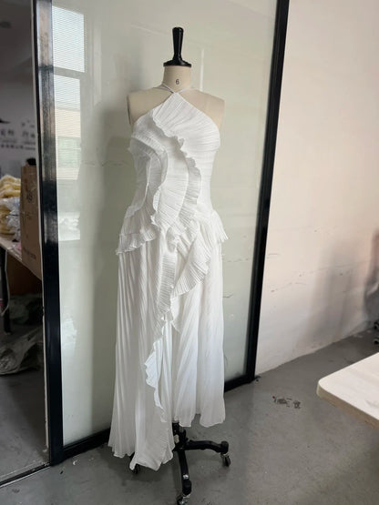 Pleated Halter Maxi Dress