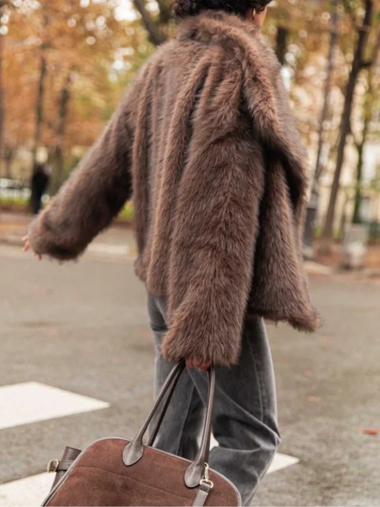 Retro Collar Faux Fur Coat