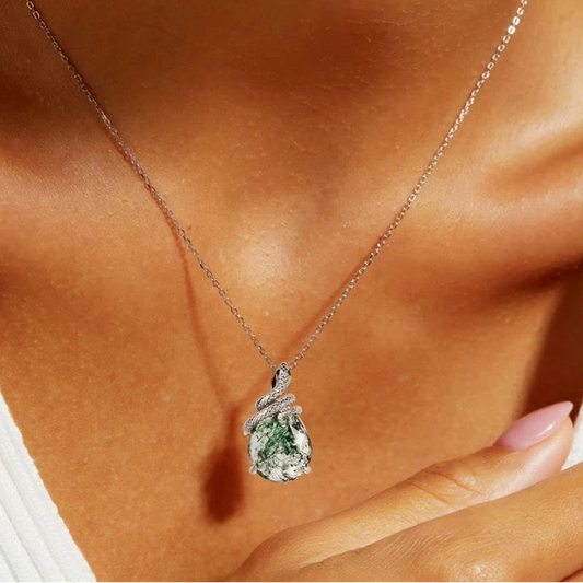 Moss Agate Snake Pendant
