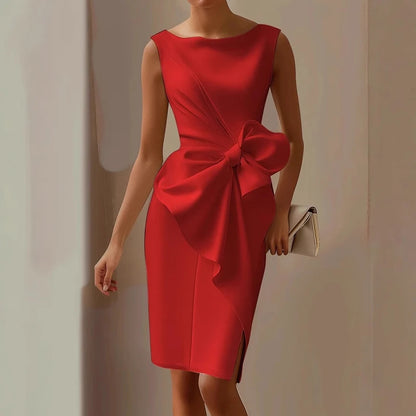 MAFIRRY Elegant Patchwork Bow Knee-Length Dress