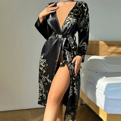 Sexy V-Neck Satin Kimono Robe