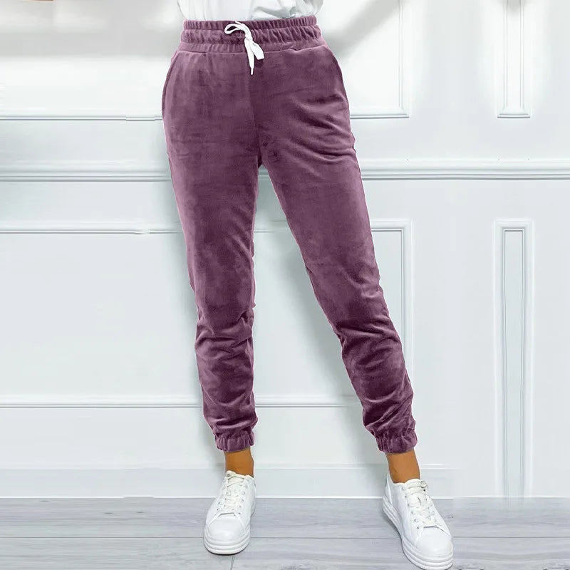 Velvet Drawstring Warm Jogger Pants