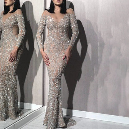 Luxurious Sequin Long Sleeve Evening Dress