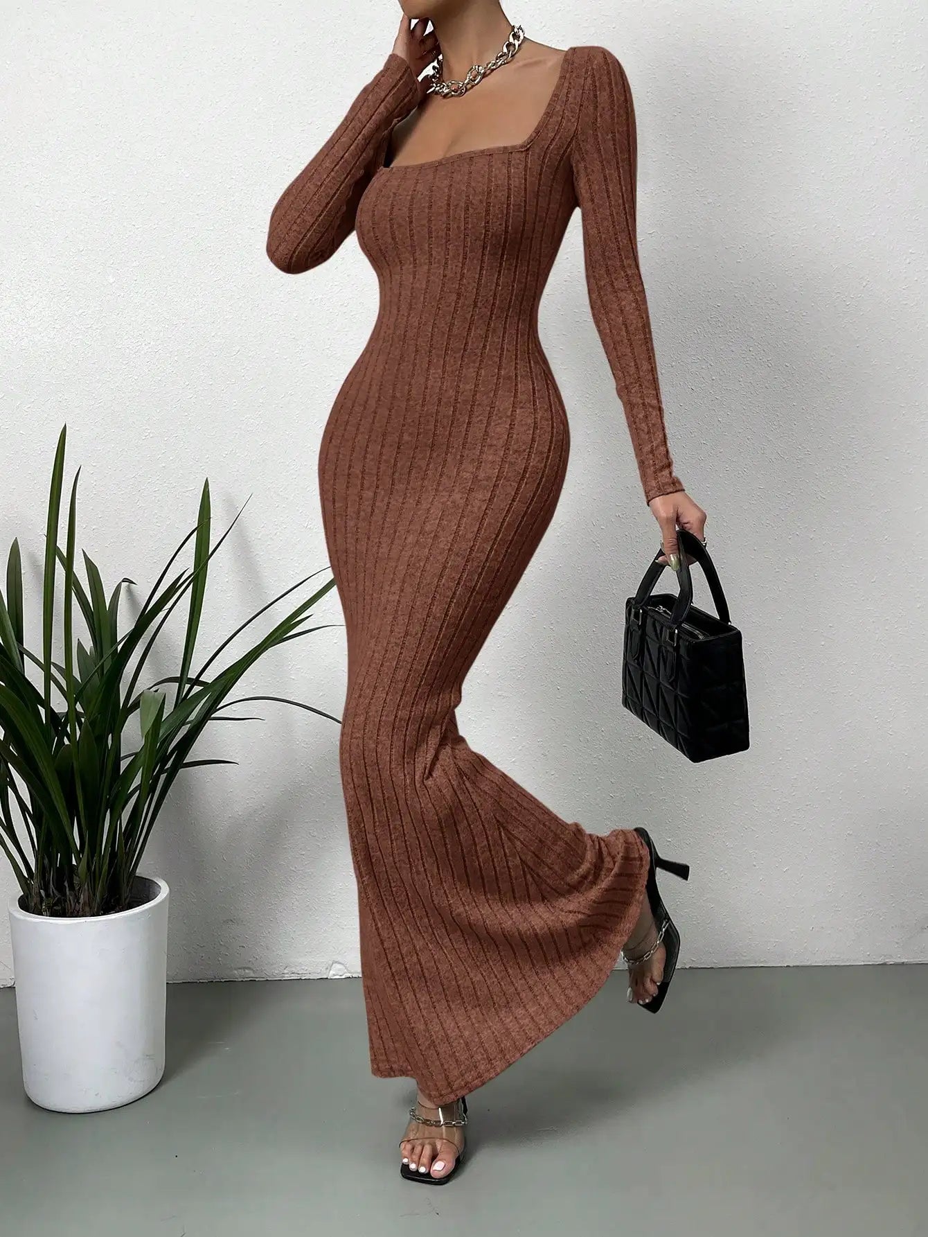 Square Collar Knit Dress