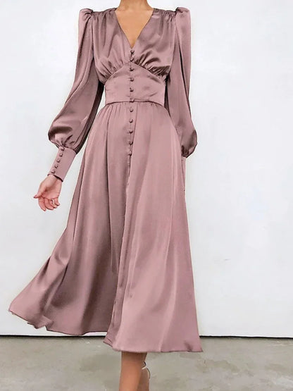 Elegant Satin A-Line Midi Dress