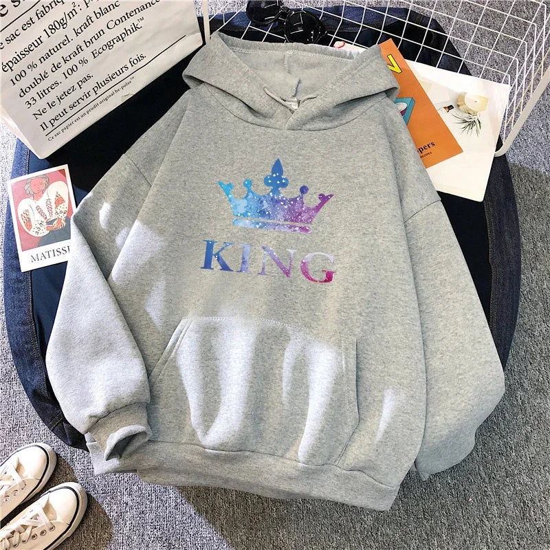 King Queen Print Couple Hoodies