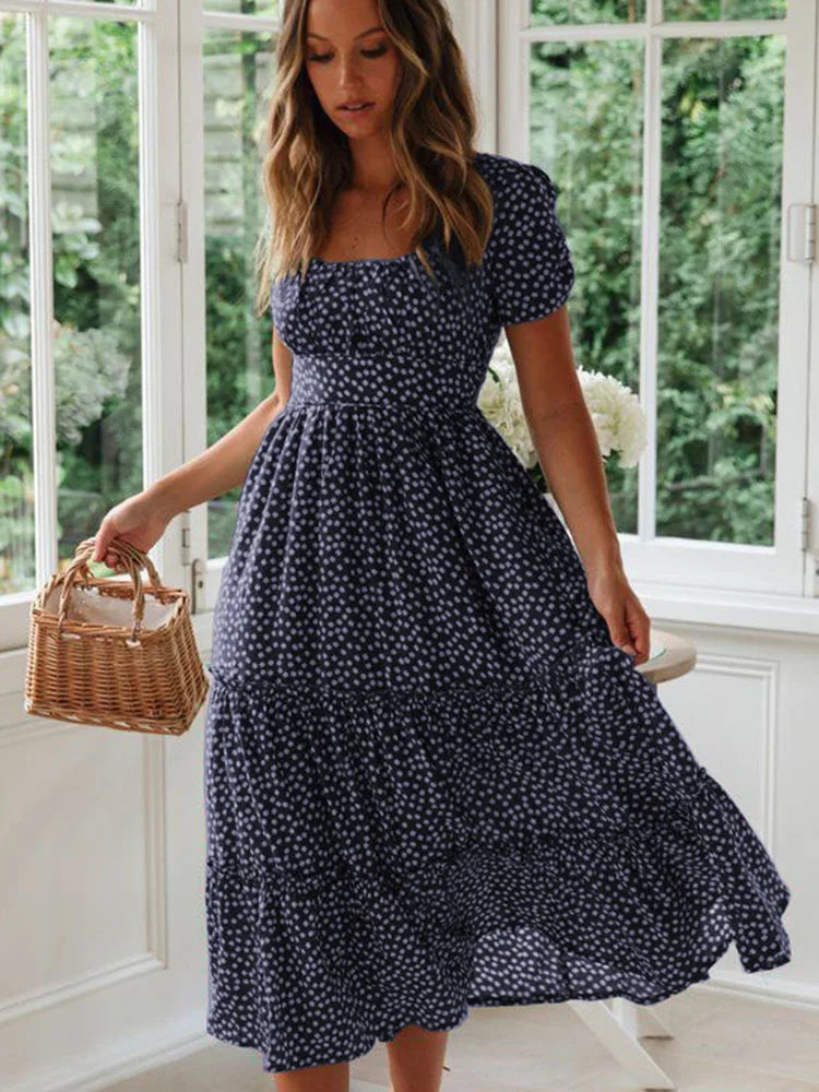 Floral Square Neck Midi Dress