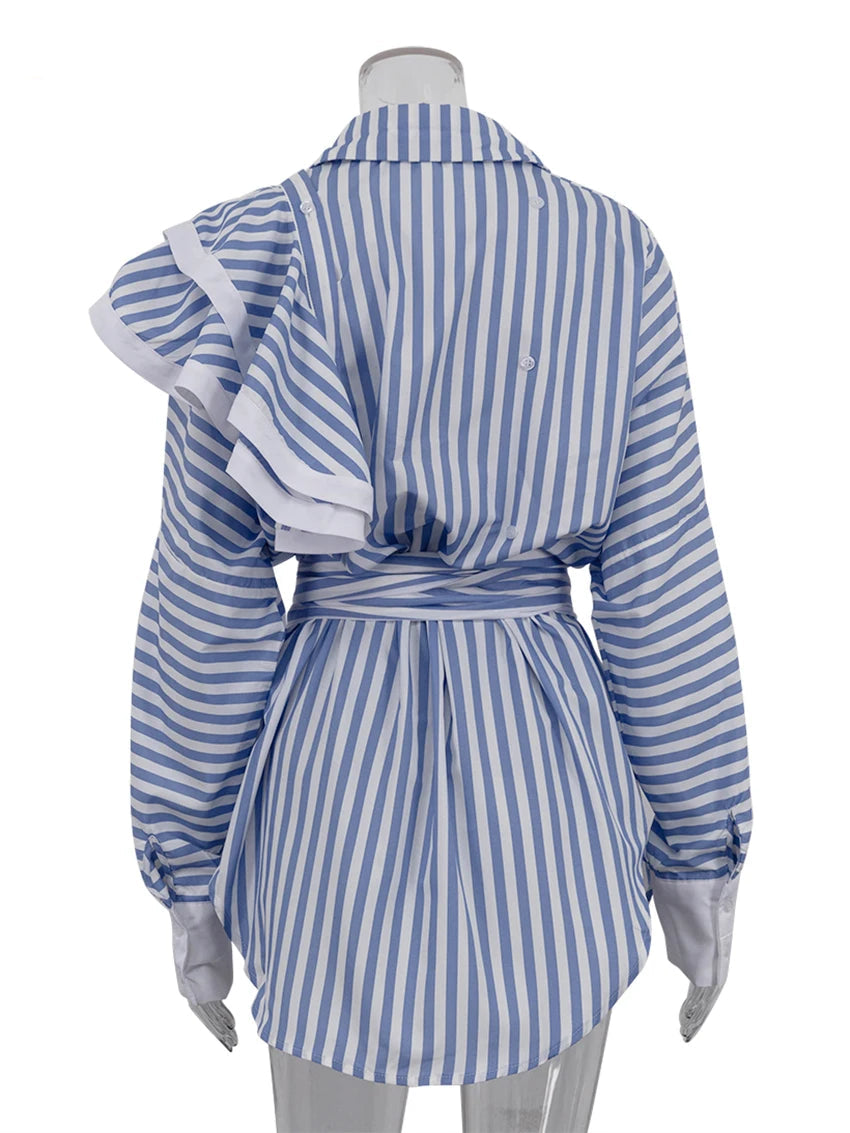 Clacive Fashion Loose Blue Stripe Women’s Dress 2025