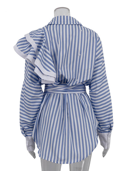 Clacive Fashion Loose Blue Stripe Women’s Dress 2025
