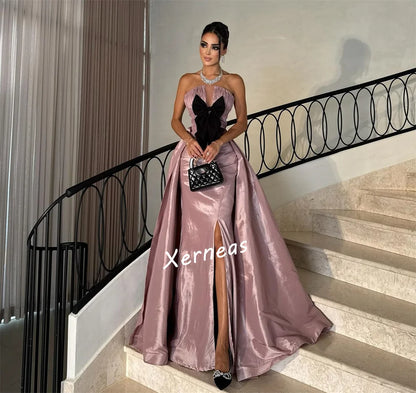 Customized Strapless Satin Evening Dress
