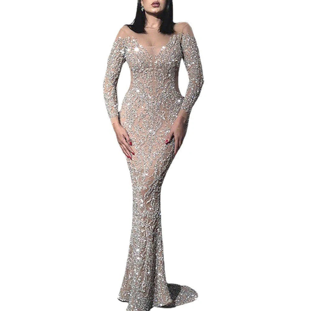 Luxurious Sequin Long Sleeve Evening Dress