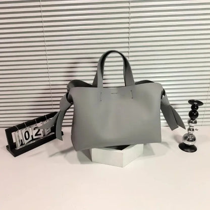 Bow-Accent Leather Tote