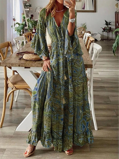 Boho Floral Vacation Maxi Dress