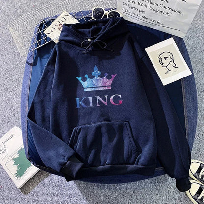 King Queen Print Couple Hoodies