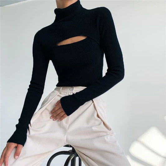 Hollow-Out Turtleneck Sweater
