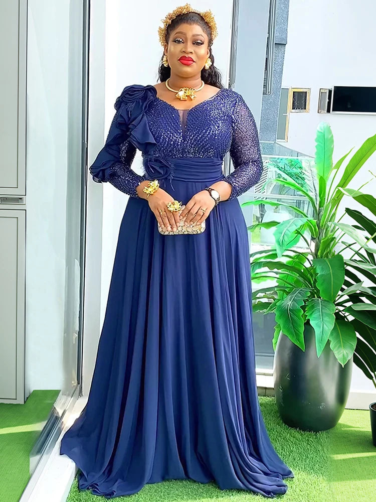 Elegant Sequin Chiffon Maxi Dress