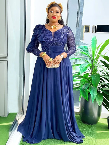 Elegant Sequin Chiffon Maxi Dress