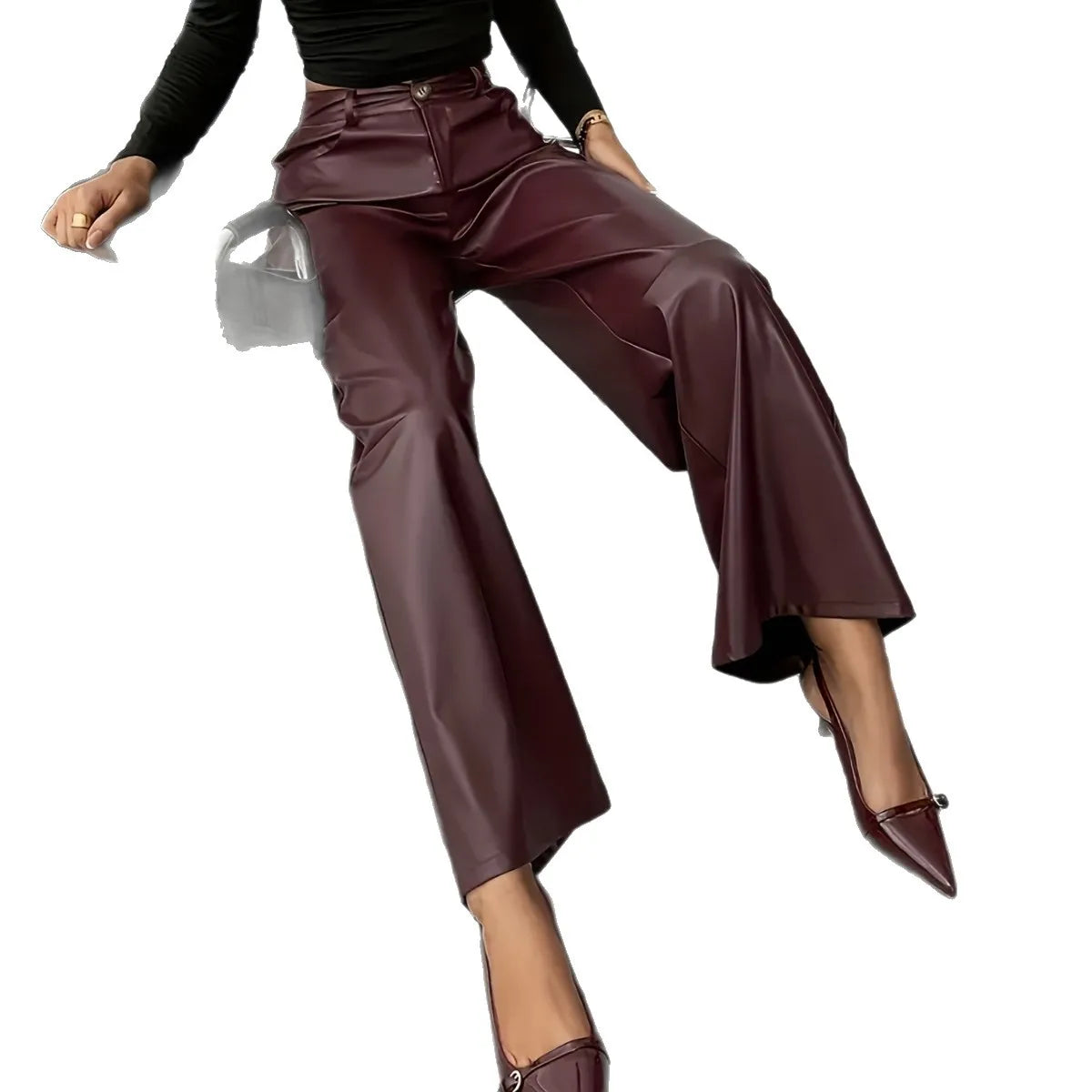 High Waist PU Pants