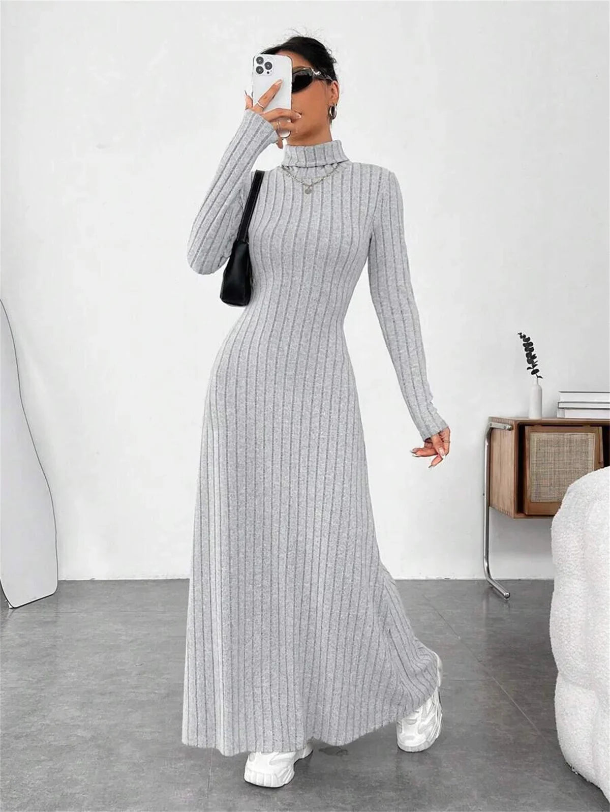 Turtleneck Knit Maxi Dress