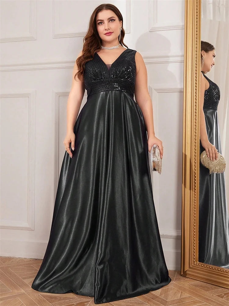 Deep V-Neck Floor-Length Formal Dress 2025
