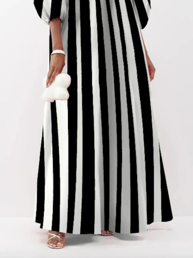 Striped Puff Sleeve Maxi Dress