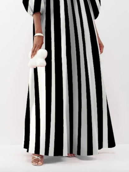 Striped Puff Sleeve Maxi Dress