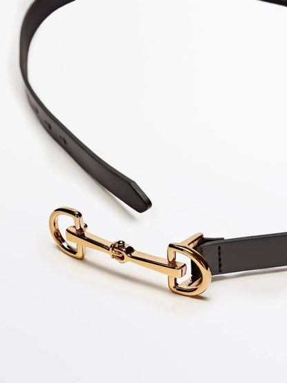 Thin Genuine Leather Belt with Metal Buckle