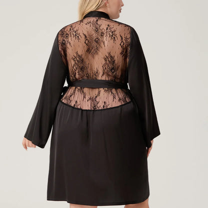 Plus Size Patchwork Lace 2PCS Robe Set