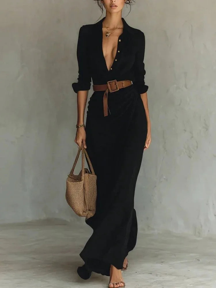 Elegant V-Neck Long Dress