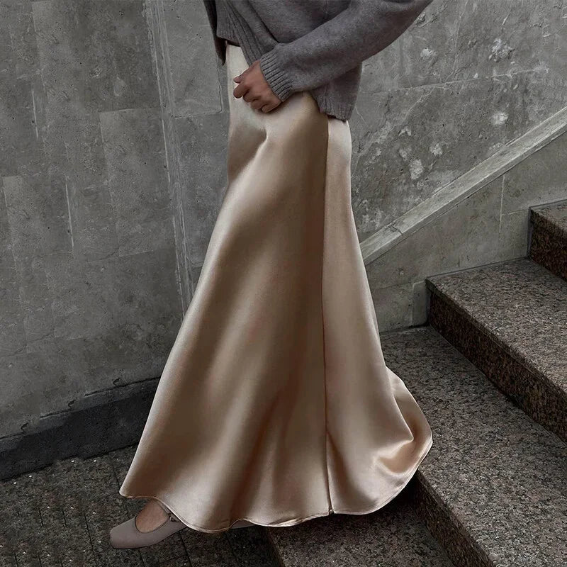 Chin.Sweety Shiny Ruffles Hem Maxi Dress