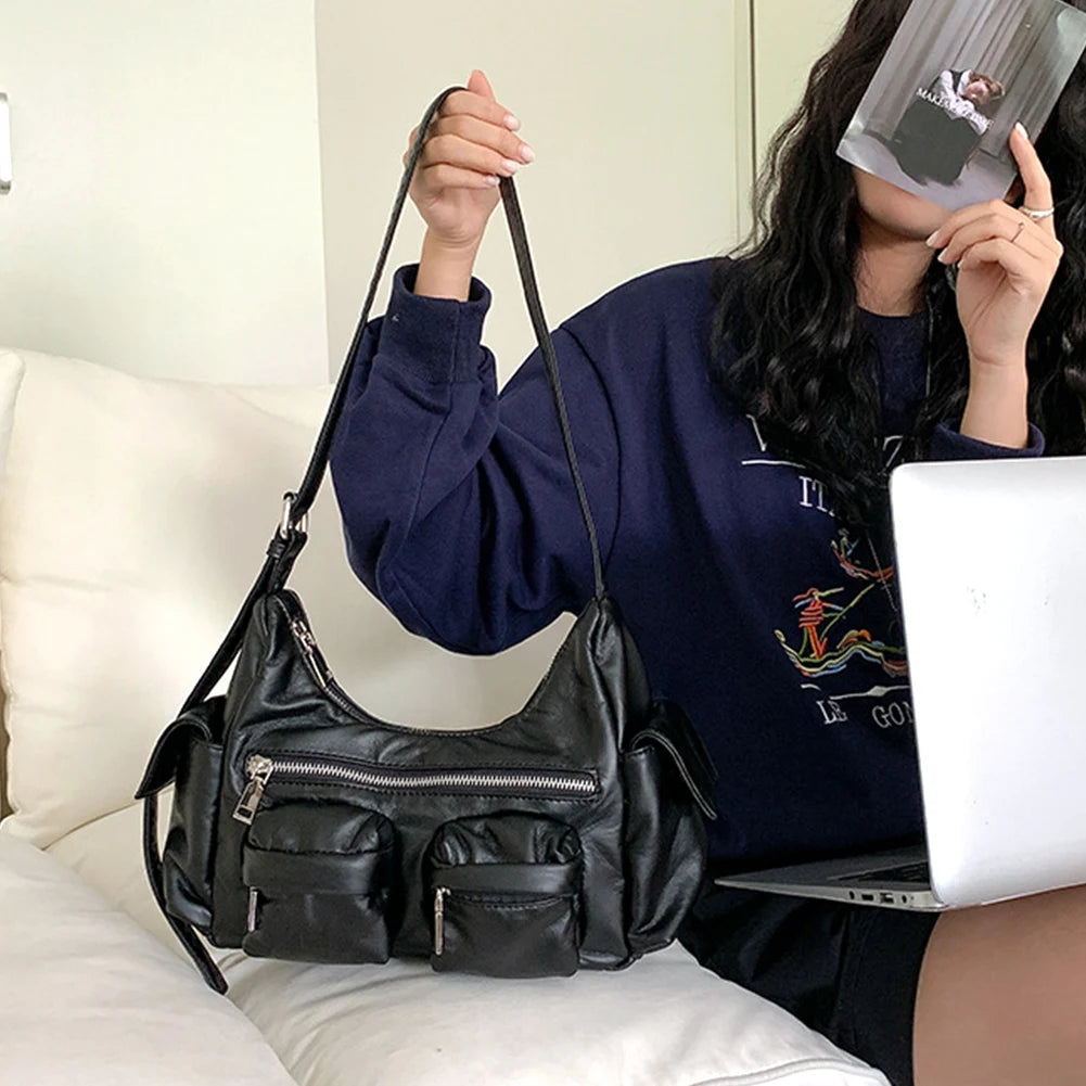 Women PU Leather Multi-Pocket Tote Bag