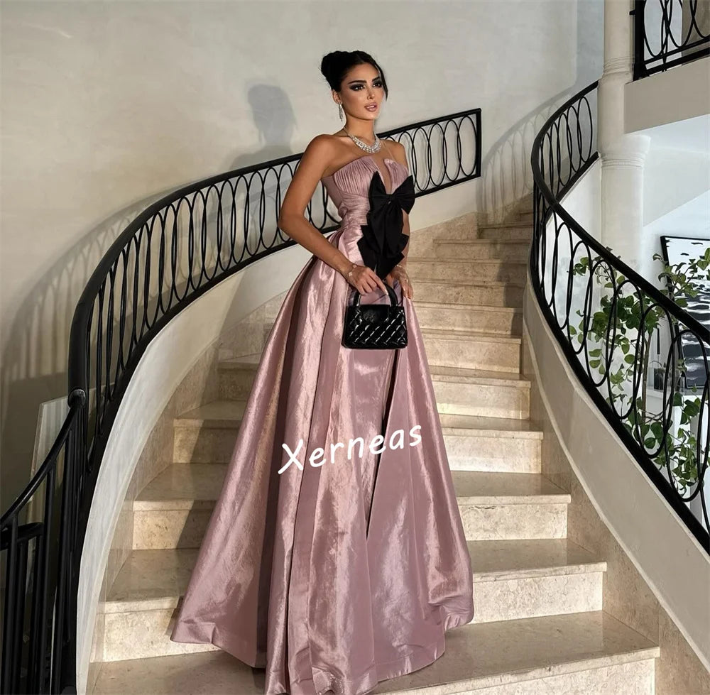 Customized Strapless Satin Evening Dress