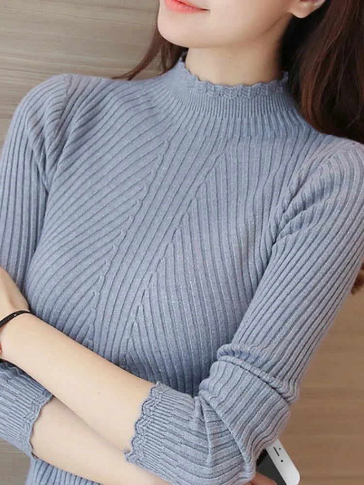 Ruffled Mock Neck Sweater