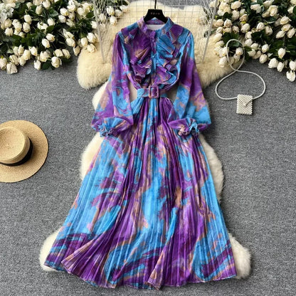 Vintage Print Chiffon Maxi Dress