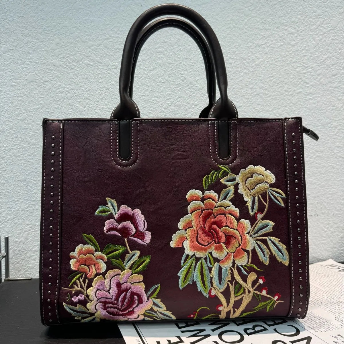 Embroidered Floral Shoulder Bag