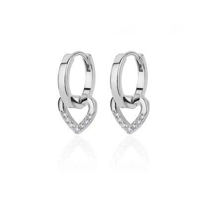 Hollow zircon heart earrings