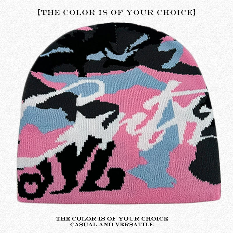 Leopard Print Letter Knit Beanie