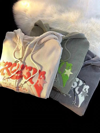 Y2K Embroidered Zip Hoodie