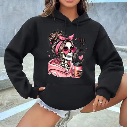 Skull Portrait Graphic Vintage Hoodie